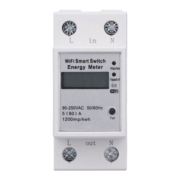 Yajisi WIFI Smart Energy Meter with LCD Display, 60A 90-250V 1 Phase 2P DIN Rail Household Power Monitor for Tuya, Real-Time Electricity Usage Tracker, Remote Control Switch