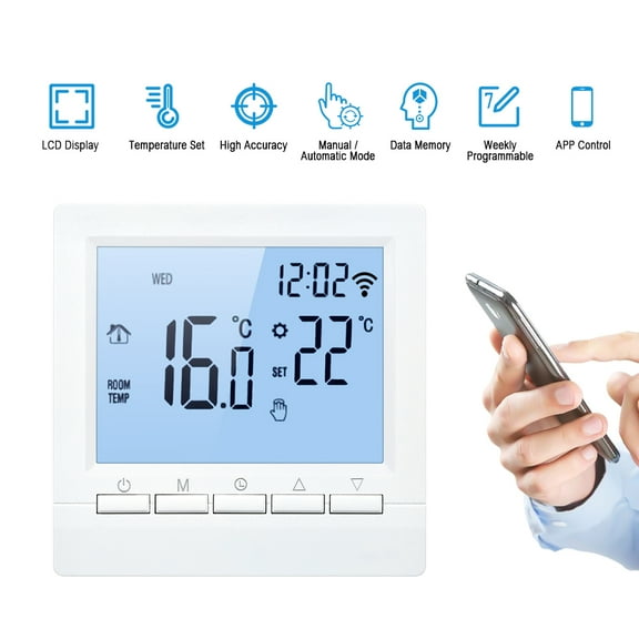 Yajisi Wi-Fi Smart Thermostat Digital Temperature Controller APP Control LCD Display Week Programmable Electric Floor Heating Thermostat for Home School Office Hotel 16A Blue Display 3.4 in / 8.6 cm