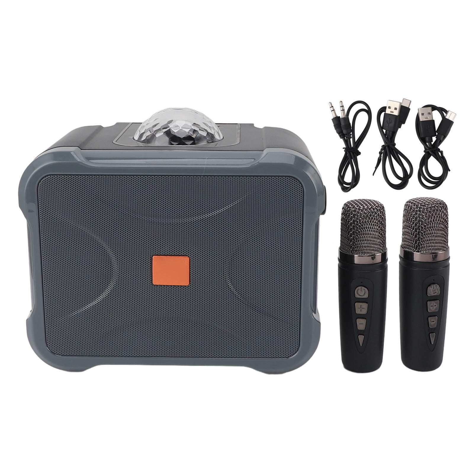 Yajisi Wireless Bluetooth Speaker Karaoke Machine with Dual Handheld Microphones Portable High Fidelity Sound for Family Parties Grey 8.66 x 7.48 x 6.30 in
