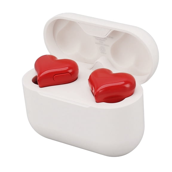 Yajisi Wireless Earbuds Stylish Cute Heart Shaped Noise Cancelling HiFi Stereo Bluetooth Earphones with Protective Compact Charging Case for Music and Clear Calling, Festive Sweet Red 4.33 in / 11 cm