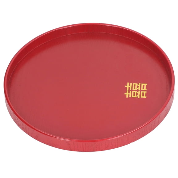 Yajisi Wood Serving Tray Decorative Serving Platter Snack Fruit Plate for Living Room Coffee Table Kitchen CounterTop Red Round Small 9.4 inches / 24 cm