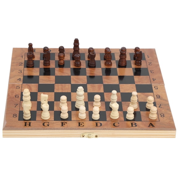 Yajisi Wooden 3 in 1 Chess Checkerboard Checkers Backgammon Board Game Set Portable Travel with Pieces