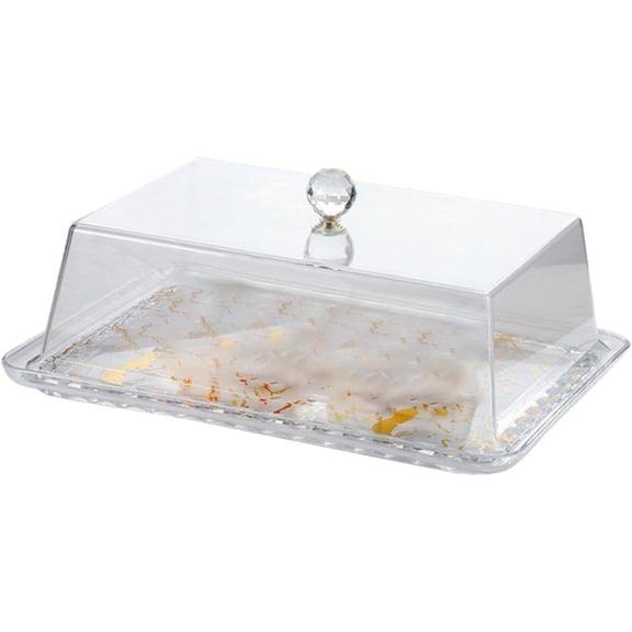 Yajuyi Acrylic Cake Cover Insulated Food Dome Clear Cake Tray Dining Table Protector Cake Holder for Festive Party Dessert Kitchen, Rectangular Gold M