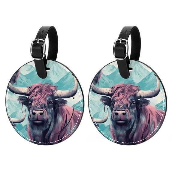 Yak 2pcs PU Leather Round Bag Tags with Privacy Cover and Name ID Tag - Suitcase Tags for Travel Luggage, Handbags, Backpacks, School Bags