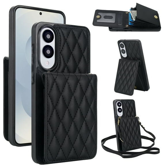 Allytechgroup for Samsung Galaxy S25 Edge Case, Wallet Phone Case with Card Holder, Crossbody Strap, Stand Feature, RFID Blocking, PU Leather & TPU Shockproof Galaxy S25 Edge Cover, Black