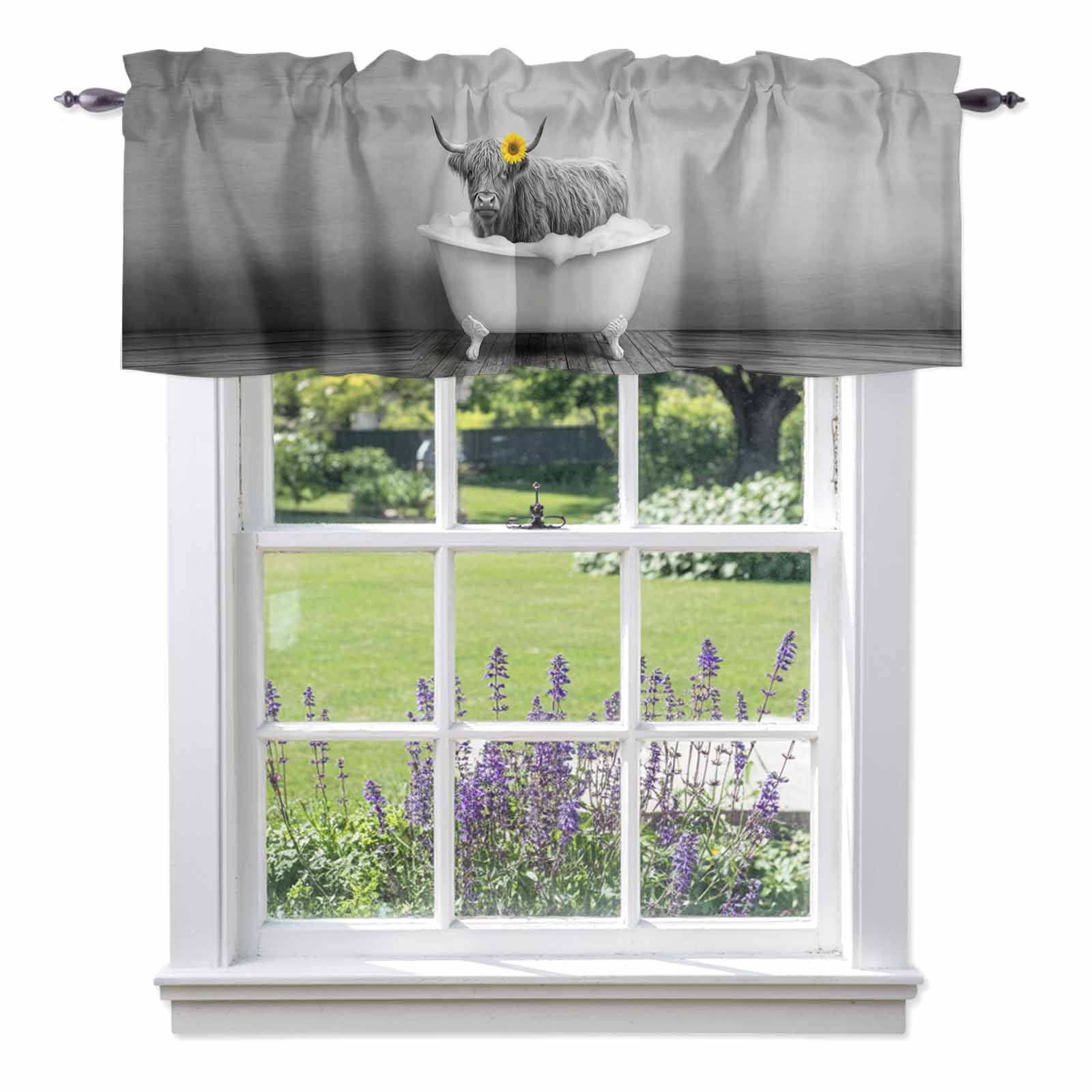 Yak Bathtub Valance Curtain for Windows Vintage Black White Yak Bathing ...