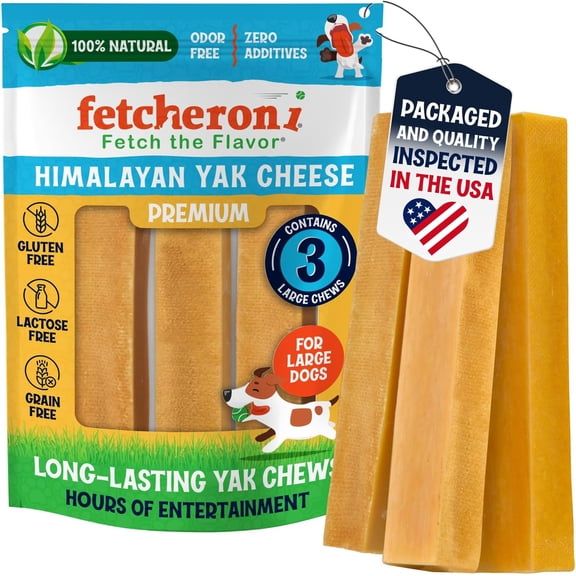 FETCHERONI Himalayan High-Protein Dog Treats, Large Yak Cheese Dog Chews, Large, 3 Pack
