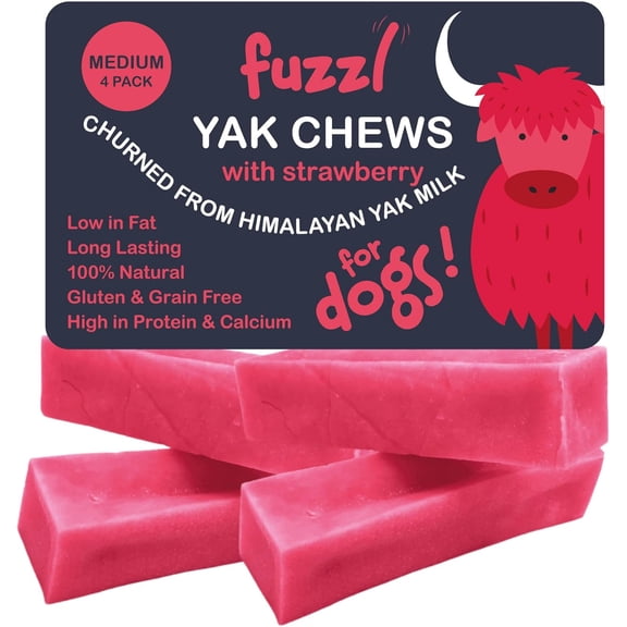 Yak Cheese Himalayan Dog Chews Strawberry 4 Pack Natural Dog Treats Yak Chews No Hide Dog Food Long Lasting Dog Dental Sticks Milk Chews Cheese Stick
