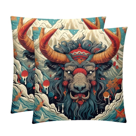 Yak Covers Set of 2 with Unique Patterns for Bed, Chair Pillow Covers, Decorative Pillows - Available in 16x16, 18x18, 20x20 Inchesfor Various Occasions