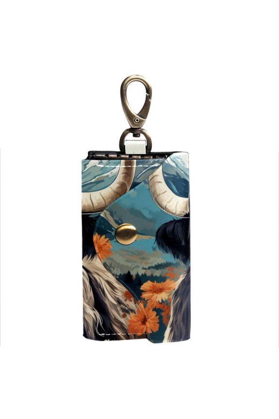 Yak Key Organizer Case Card ID Holder Wallet with 6 Hooks and Side Pockets, Unisex, Printed Key Holder - Key Wallet Bag