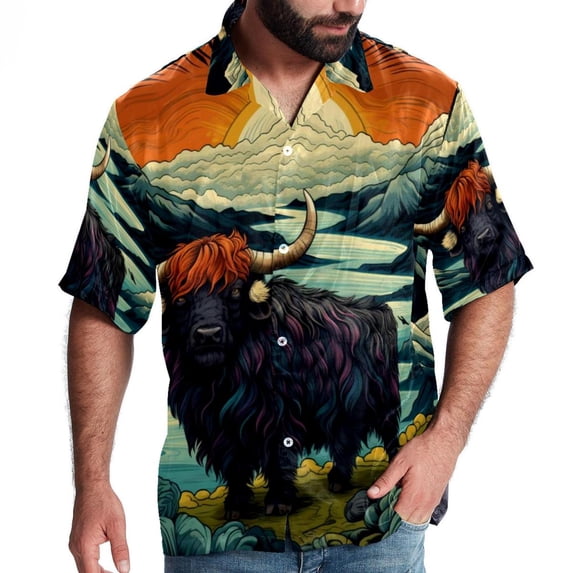 Yak Men's Hawaiian Button Down Printed Short Sleeve Summer Beach Shirts