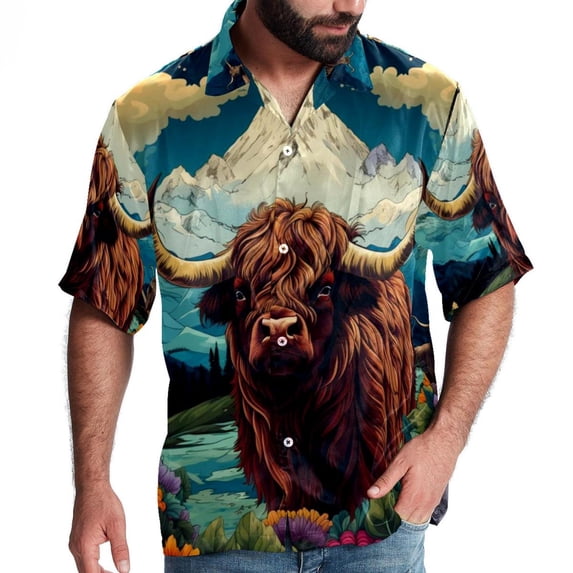 Yak Men's Short Sleeve Beach Button Down Casual Printed Summer Shirts - Unisex