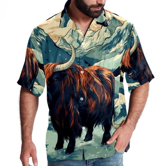 Yak Men's Short Sleeve Casual Printed Button Down Beach Shirt - Summer Unisex Top