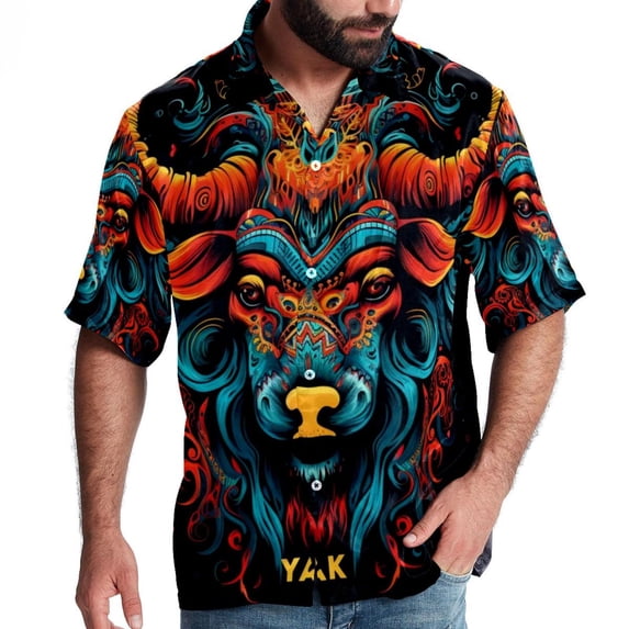 Yak Men's Short Sleeve Hawaiian Shirt, Casual Printed Button Down Beach Tops for Summer, Spread Collar Mens Shirts Unisex