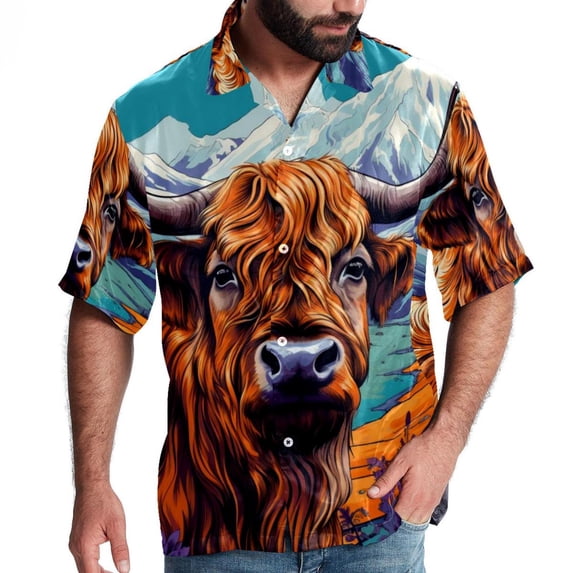 Yak Men's Short Sleeve Printed Poplin Beach Shirts with Spread Collar - Casual Button Down Summer Tops for Unisex