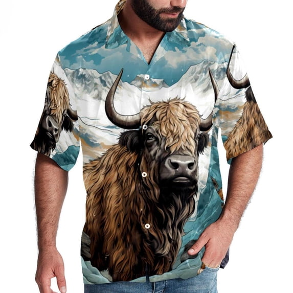 Yak Men's Short Sleeve Spread Collar Beach Shirts Casual Printed Button Down Unisex Summer Tops