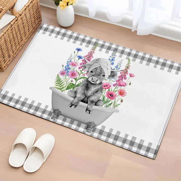 Yak Pink Flowers 2'x3' Washable Rug, Elegant Pastoral Spring Floral Bathtub Non-Slip Soft Doormat Area Rugs for Entrance Bathroom Bedsides, Carpet for Kitchen Bedroom, Entryway Floor Mat