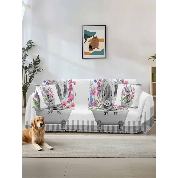 Yak Pink Flowers Couch Cover for Dogs, Elegant Pastoral Spring Floral Bathtub Washable Sofa Covers Slipcover for Pets Dogs Futon Cover, Couch Recliner Covers, Oversized Chair Slipcover 71"x91"