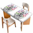 thumbnail image 1 of Yak Pink Flowers Table Cloths for 4 Foot Rectangle Tables, Elegant Pastoral Spring Floral Bathtub Patio Waterproof Elastic Fitted Tablecloths, Washable Rectangular Table Cover for Camping, 1 of 8