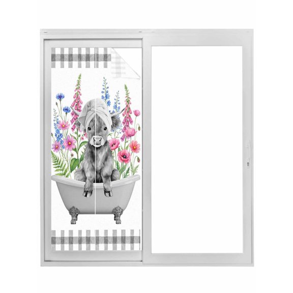 Yak Pink Flowers Window Privacy Film, Elegant Pastoral Spring Floral Bathtub Static Cling UV Sun Blocking Tint Film Heat Control Windows Films for Bedroom Bathroom, Window Stickers 17.7"x39.3"