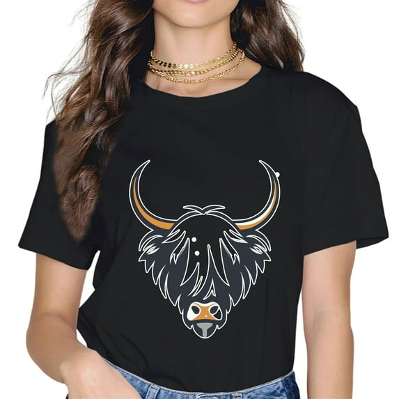 Yak Print Warrior T-Shirt Crew Neck Pullover Short Sleeve.