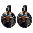 thumbnail image 1 of Yak Set of 2pcs PU Leather Round Suitcase Tags with Privacy Cover and Name ID Tag - Ideal for Travel Luggage, Handbags, Backpacks, School Bags, 1 of 6