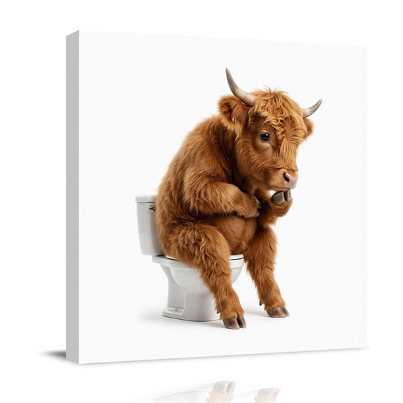 Yak Sitting on The Toilet Thinking Canvas Wall Art for Living Room, Abstract Funny Animal Poster Print Painting for Bedroom Office Home Decoration Wall Pictures Prepare To Hang 8"x8"