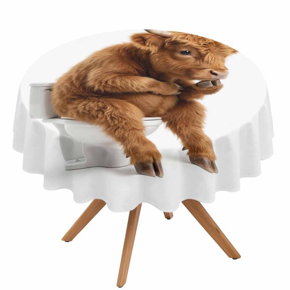 Yak Sitting on The Toilet Thinking Round Tablecloth 60 Inch Abstract Funny Waterproof Spillproof Circle Table Cloth Washable Round Table Cover for Party, Picnic, Indoor and Outdoor Dining