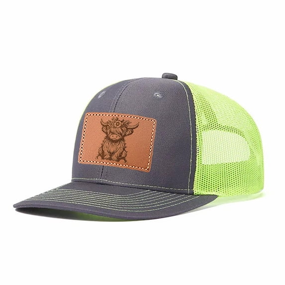Yak leather patch Leather Patch Embroidered Color Block Trucker Hat Unisex Adjustable Cotton Breathable Fashion Cap for Travel Daily Wear