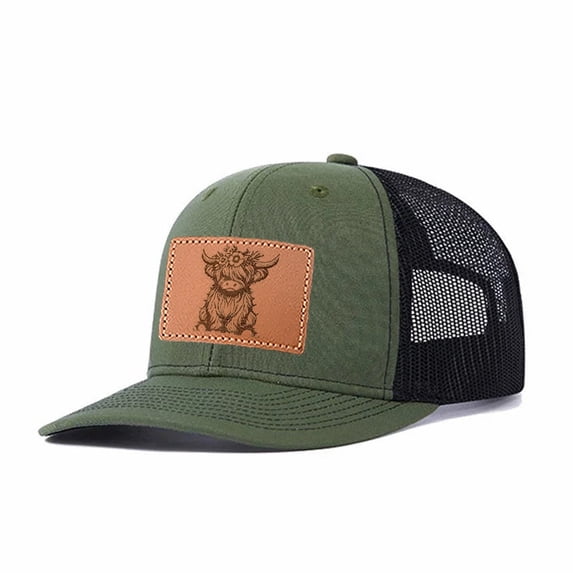 Yak leather patch Leather Patch Embroidered Color Block Trucker Hat Unisex Adjustable Cotton Breathable Fashion Cap for Travel Daily Wear
