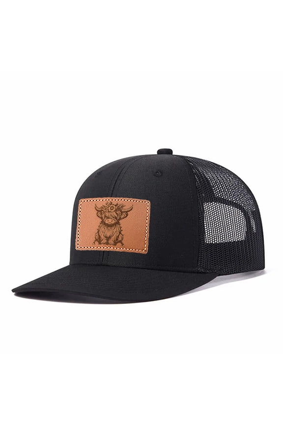 Yak leather patch Leather Patch Embroidered Color Block Trucker Hat Unisex Adjustable Cotton Breathable Fashion Cap for Travel Daily Wear