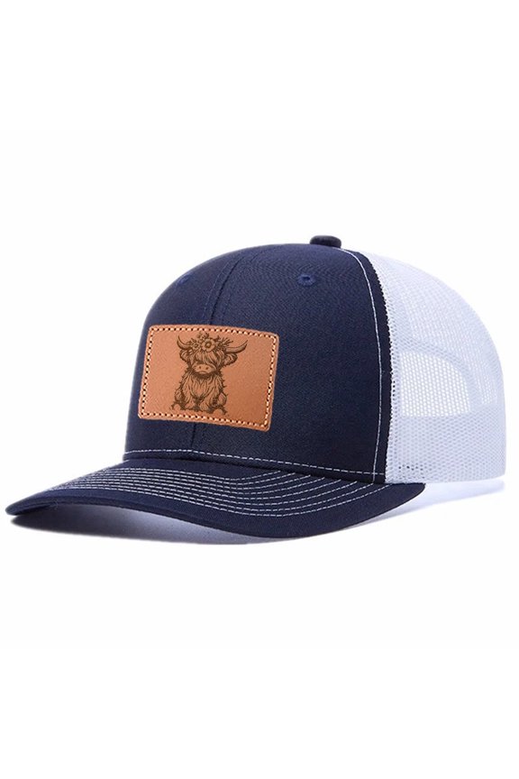 Yak leather patch Leather Patch Embroidered Color Block Trucker Hat Unisex Adjustable Cotton Breathable Fashion Cap for Travel Daily Wear