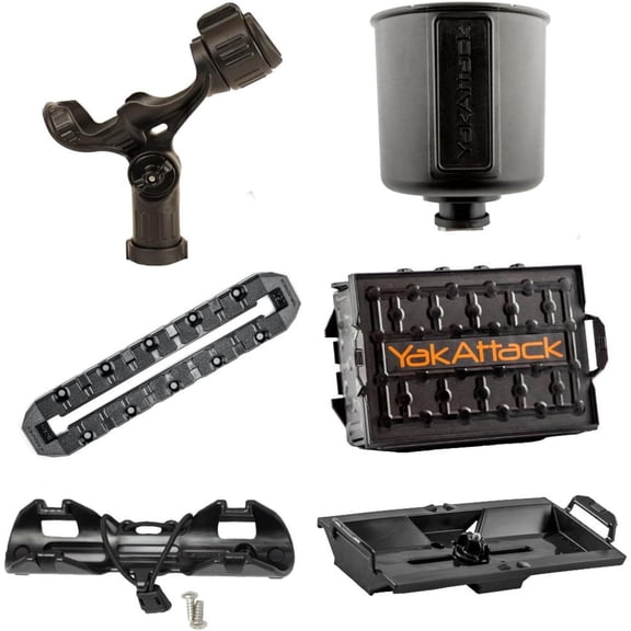 YakAttack Kayak Fishing Starter Pk Bundle Complete Kayak Accessory Kit BLK