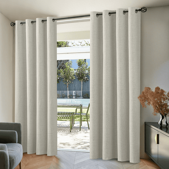 Yakamok 100% Blackout Cream Linen Curtains 84 Inches Long for Living Room, Room Darkening Textured Curtains for Bedroom with White Liner 2 Panels