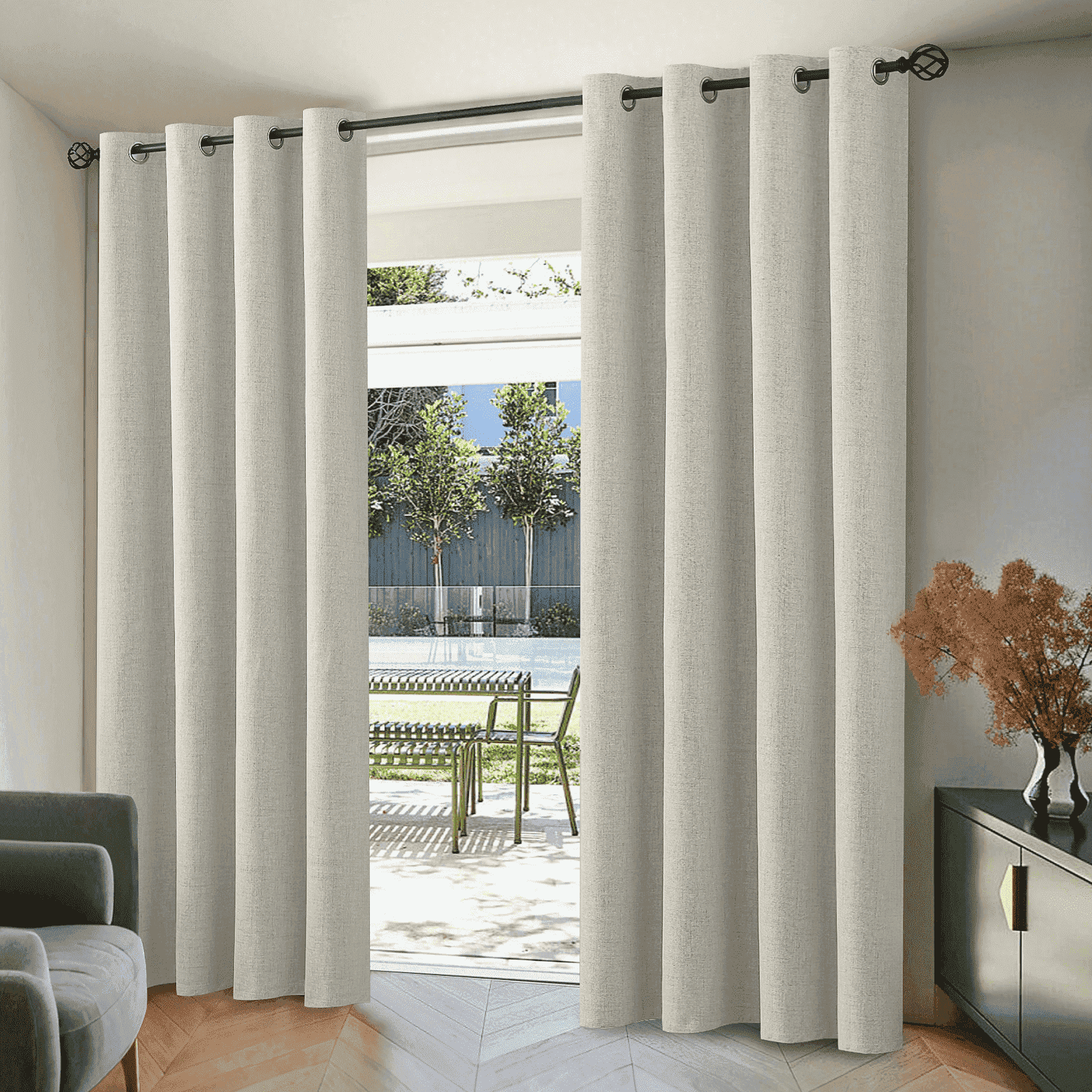 Yakamok 100% Blackout Cream Linen Curtains 90 inches Long for Living Room, Room Darkening Textured Curtains for Bedroom with White Liner 2 Panels