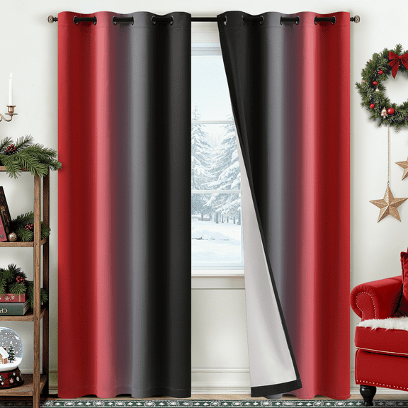 Yakamok 100% Blackout Curtain Panels 84 inches Light Blocking Drapes for Nursery, 2 Thick Layers Thermal Insulated Draperies(2 Pieces,52 Wide Each Panel,Red and Black Front with White Backing)