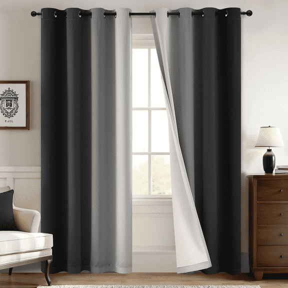 Yakamok Ombre Curtains 84 Inch Length,Black Curtains for Bedroom Ombre Room Darkening Grommet Gradient Drapes, Light Blocking Thermal Insulated Window Curtains for Living Room