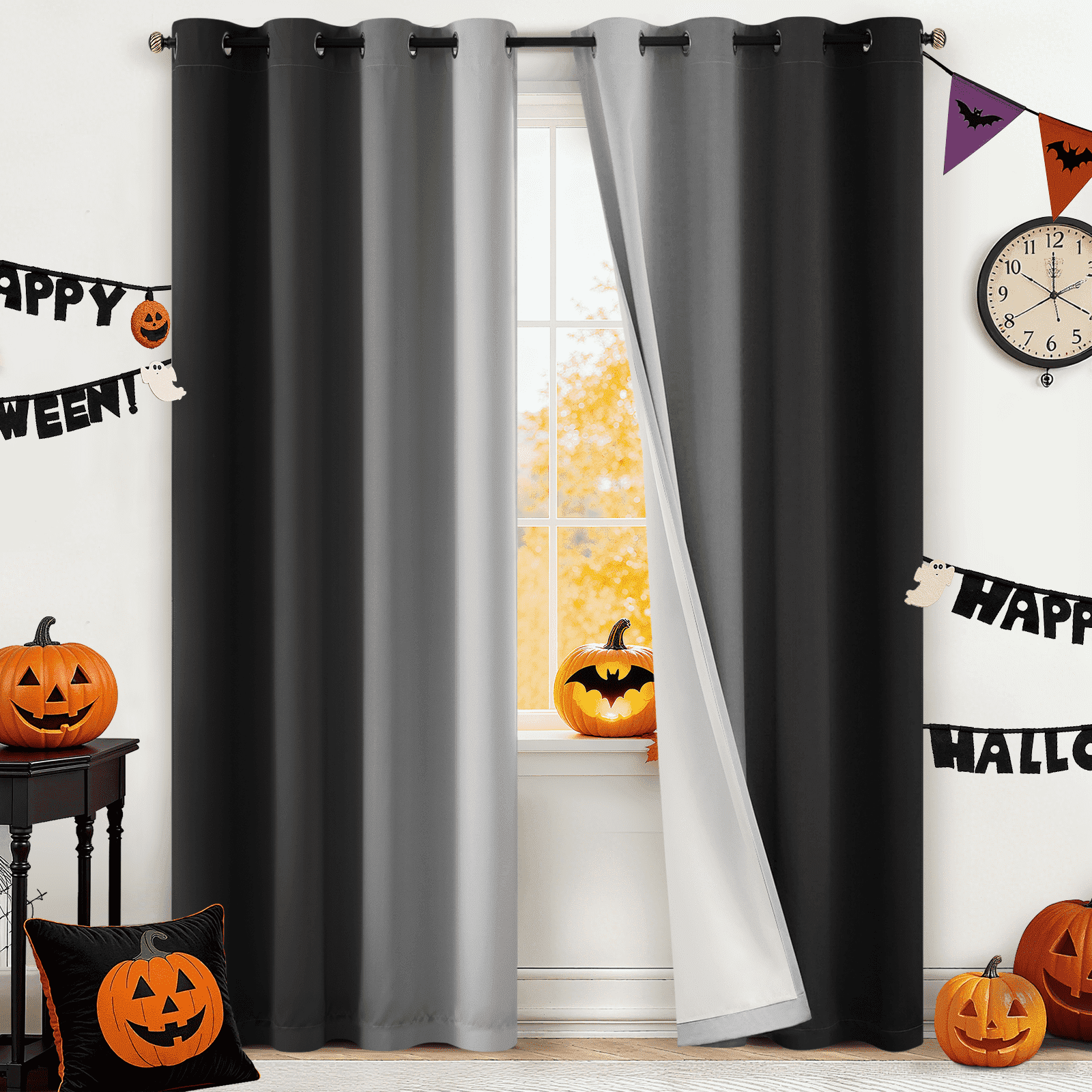 Yakamok 100% Blackout Curtains 84 Inch Length 2 Layers,Black Curtains for Bedroom Ombre Room Darkening Grommet Gradient Drapes, Light Blocking Thermal Insulated Window Curtains for Living Room