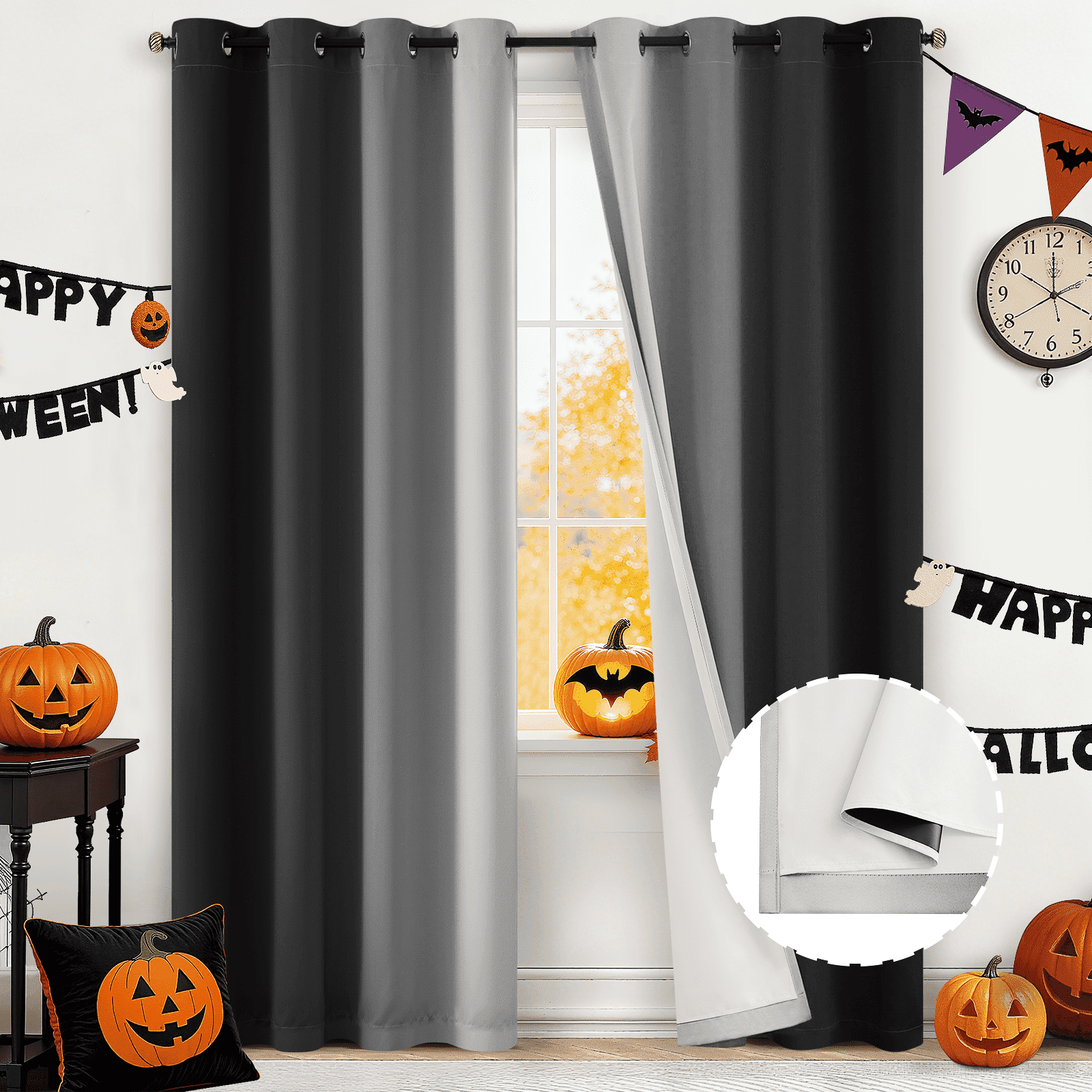 Yakamok 100% Blackout Curtains 84 Inch Length 2 Layers,Black Curtains for Bedroom Ombre Room Darkening Grommet Gradient Drapes, Light Blocking Thermal Insulated Window Curtains for Living Room