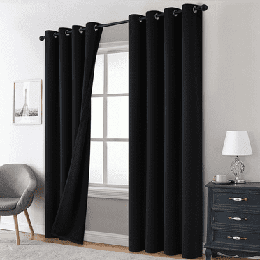 Yakamok 100% Blackout Curtains, Black Curtains for Bedroom 84 Inch Length with Black Backing Solid Grommet Panels for Living Room 2 Panels, 52Wx84L