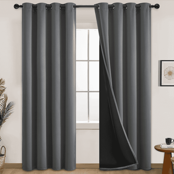 Yakamok 100% Blackout Curtains 84 Inches Long, 2 Thick Layers Heat and Full Light Blocking Soft Thermal Insulated Drapes for Bedroom(52" Wide Each Panel, Grey, 2 Panels)