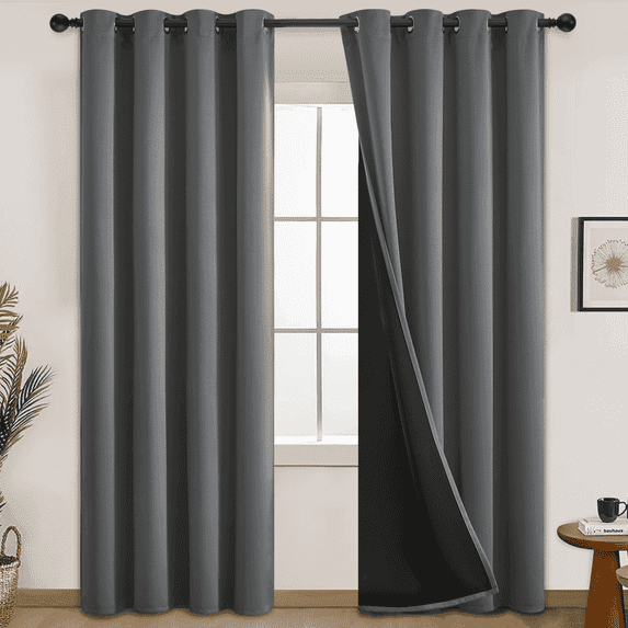 Yakamok 100% Blackout Curtains 84 Inches Long, 2 Thick Layers Heat and Full Light Blocking Soft Thermal Insulated Drapes for Bedroom(52" Wide Each Panel, Grey, 2 Panels)