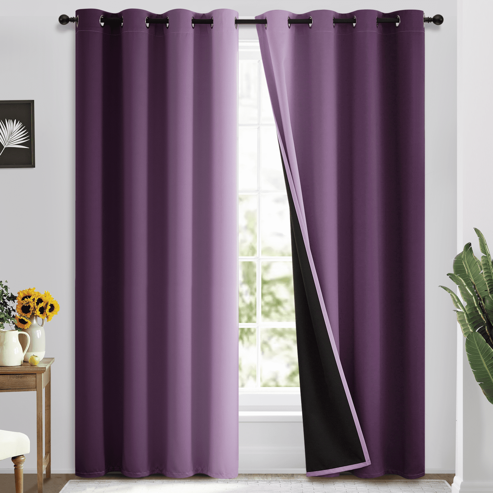Yakamok Ombre 100% Blackout Curtains for Bedroom, Room Darkening Purple ...
