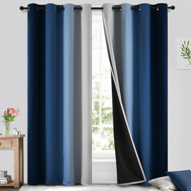 Yakamok 100% Blackout Curtains for Bedroom,Room Darkening Blue Curtains Ombre Gradient Curtains for Living Room Grommet Window Curtains,2 Panels,52x84 inch