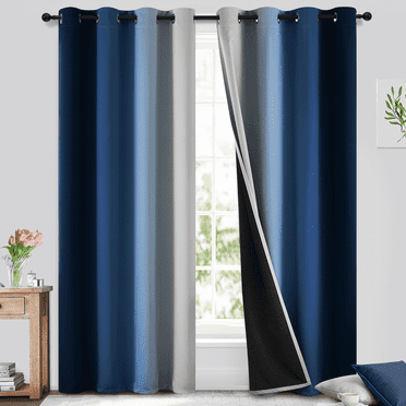 Yakamok 100% Blackout Curtains for Bedroom,Room Darkening Blue Curtains Ombre Gradient Curtains for Living Room Grommet Window Curtains,2 Panels,52x84 inch