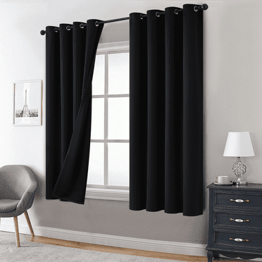 Yakamok 100% Blackout Curtains, Black Curtains for Bedroom 84 Inch Length with Black Backing Solid Grommet Panels for Living Room 2 Panels, 52Wx63L
