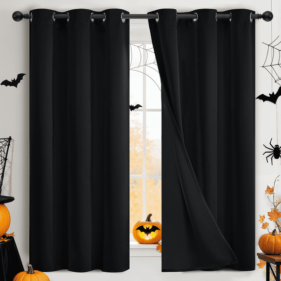 Yakamok 100% Blackout Curtains, Black Curtains for Bedroom 84 Inch Length with Black Backing Solid Grommet Panels for Living Room 2 Panels, 52Wx63L