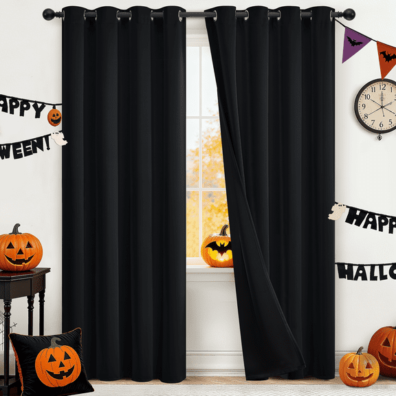 Yakamok 100% Blackout Curtains, Black Curtains for Bedroom 84 Inch Length with Black Backing Solid Grommet Panels for Living Room 2 Panels, 52Wx84L