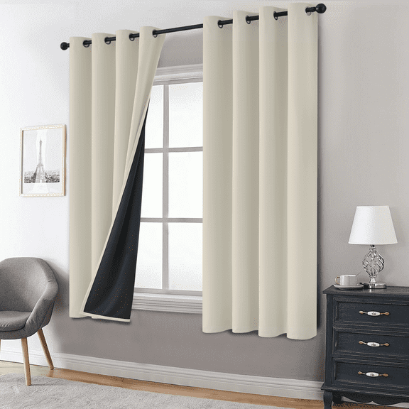 Yakamok 100% Blackout Curtains, Cream Curtains for Bedroom 84 Inch Length with Black Backing Solid Grommet Panels for Living Room 2 Panels, 52Wx63L