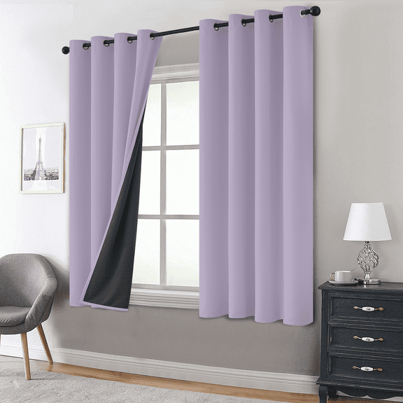 Yakamok 100% Blackout Curtains, Lilac Curtains for Bedroom 84 Inch Length with Black Backing Solid Grommet Panels for Living Room 2 Panels, 52Wx63L